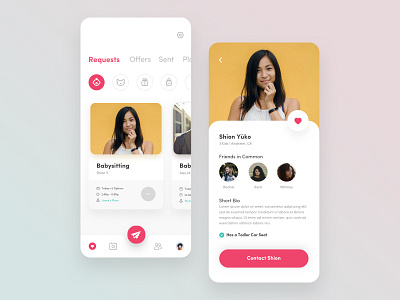 Trade Babysitting App baby babysitter babysitting care clean clean ui homepage minimal mobile mobile app design modern nanny profile profile page ui ux user user page