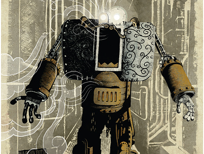 The Big Lug Needs A Hug illustration robot steampunk steampunkrobot
