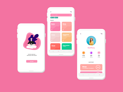 Meditation App app design illustration illustrator medical meditation meditation app mobile mobile ui music music app ui ux yoga yoga pose