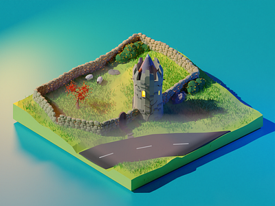 Doonagore Castle Ireland | Cycles 3d 3d art blender blender3d castle europe illustration ireland low poly lowpoly sheep