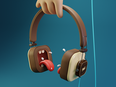 Loud Headphone blender blender3d cartoon character cycles design digital art digitalart headphone illustration modeling mouth tongue