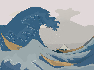 great wave app art design flat illustration illustrator kanagawa minimal ui vector wave web