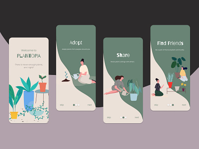 Plantopia app onboarding app design flat illustration minimal onboarding onboarding screens onboarding ui ui ux uxui web