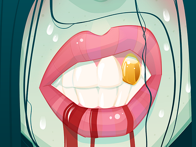 Teeth blood girl gold green pink pinup teeth vampire wet