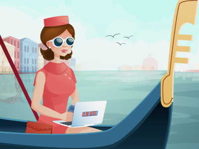 Datapixy in Venice chanel gondola illustration illustrator jackie kennedy pink hat vector venice