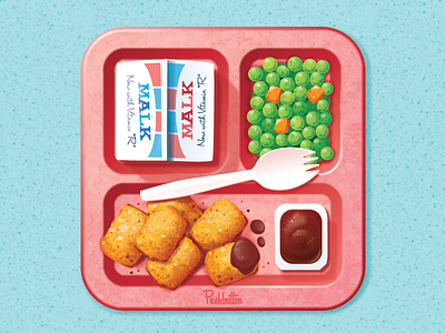 Hot Lunch carrots icon illustration ios ipad iphone ketchup malk peas retro spork tater tots vector vintage