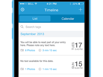 Timeline List View Journal App