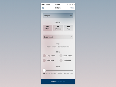 iOS Filtering ecommerce filtering filtering styles ios options overlay ui