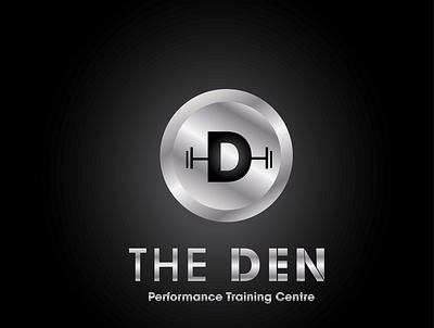 The Den Logo (Metallic Version) 3d branding british columbia canada dumbell fitness graphic design gym logo logodesign metallic modern training