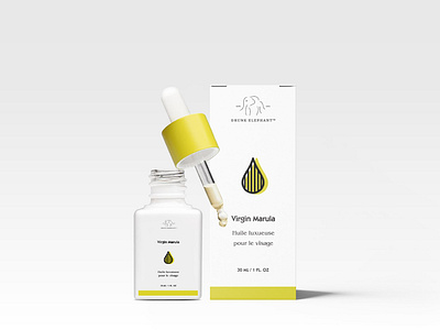 Drunk Elephant - Virgin Marula Facial Oil Package Design brand identity cosmetic packaging cosmetics drunk elephant package design packaging skincare vegan yellow