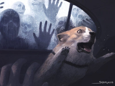 Trapped Corgi artwork digital painting dog dog illustration doggy drawing ghoul horror horror art illustration scary zombie