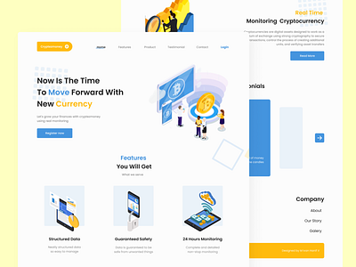Cryptezmoney - Cryptocurrency Landing Page Exploration app crypto currency design illustration landing page ui ui design uidesign uiux ux web