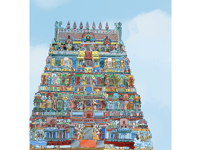 South Indian Temple art colour culture graphic design illustration illustration art india indian temples temple tradition vector