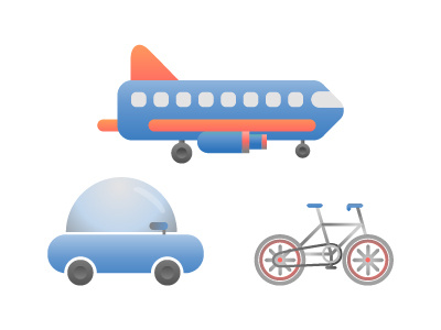 Wheels bicycle car icons illustrations plane transport travel wheels