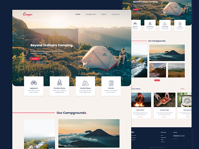 Camping landing page exploration camp camping design hero header hero image illustration landing page landingpage modern tent ui web design