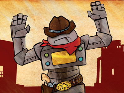 Surrender? character cowboy cowboy hat illustration old west robot