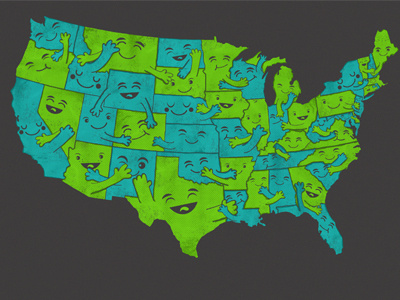 Hugging It Out - Green/Blue version arms faces hands happy hugs map states u.s.