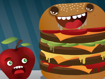 MegaBurger vs. Apple apple burger character eyes food hamburger illustration smile
