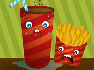 Soda spills character fries illustration pop soda stripes