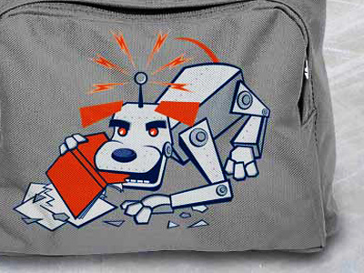 RoboPup VS. Homework round 2 backpack bolts book cartoon dog homework illustration paper puppy robot school threadless