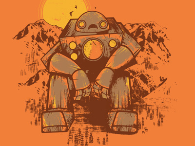 Taking a Short Rust - Final bird character deer illustration mountains robot rust sun