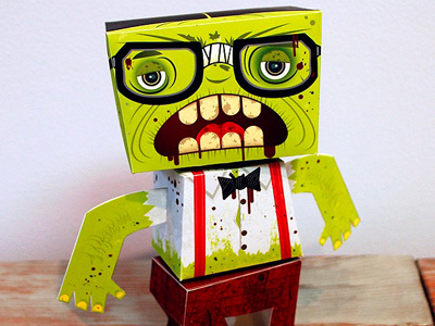 Attack of the Zombie Nerd green illustration nerd paper toy zombie