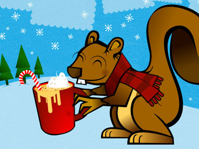 Holiday Squirrel christmas egg nog food holiday illustration mug snow squirrel trees