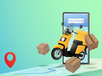 Fast delivery box courier delivery delivery app delivery service design designer desktop fast illustration maps mobile phone scooter ui vector