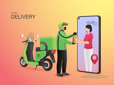 food delivery app design character courier design food illustration meals order package restaurant service ui vector website