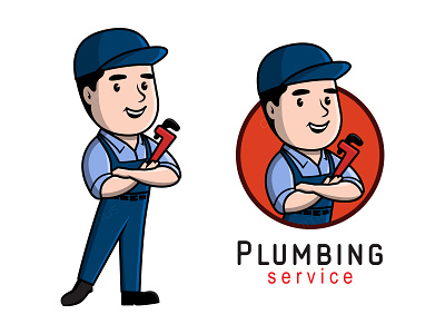 Plumber & maintenance service character design engineer flat icon illustration logo maintenance mascot people plumbing uniform worker wrench youth