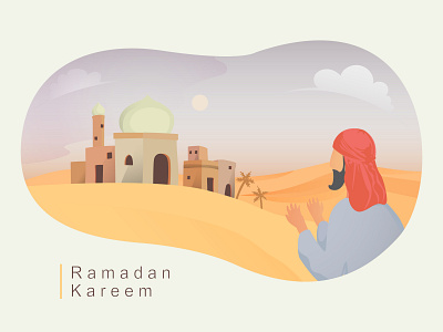 Ramadan scene 2 arabian cartoon character desert design flat holidays iedul illustration mosque people ramadan kareem sky ui vector website