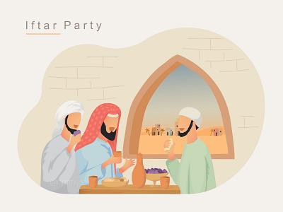 Iftar party banner character design fasting flat gradient greeting card iftar illustration people ramadan traditional vector