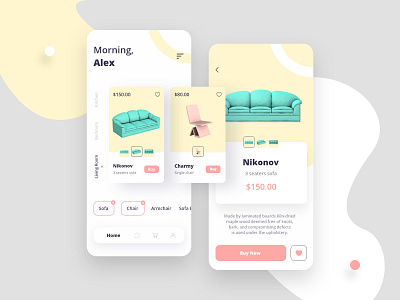 Nola - Furniture App 3d android app branding chair ecommerce furniture home house interior ios minimalist mobile pastel property shopping sofa ui ux
