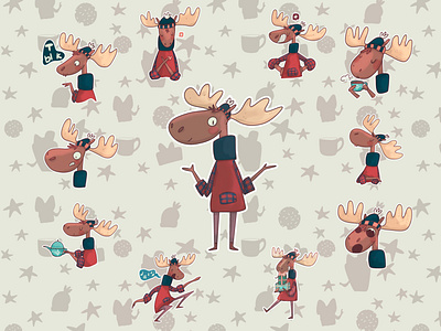 Happy Christmas Moose sticker pack animals brand character character characterdesign christmas deer illustration moose new year sticker pack stickers winter