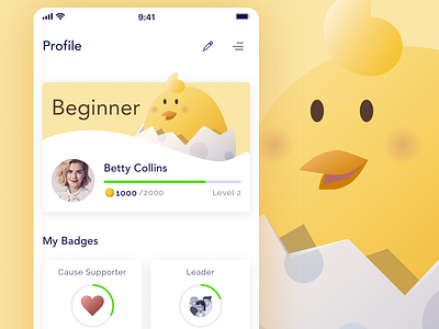 Profile app concept app design beginner design illustration profile ui vector yellow