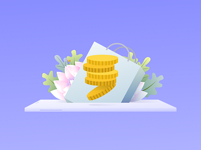 Cash-Back App app application cashback coins flowers illustration money plant purchase shopping shopping app vector