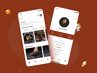 Ella–Premium Ice Cream app design art brown home page ice cream interactive design minimal profile simple ui ui ux user experience user interface ux