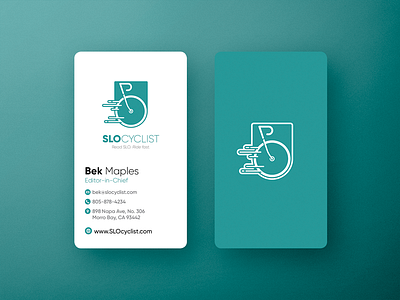 SLO Cyclist business card (WIP) badge bike business card cycle cycling fast logo mockup negative space slo teal wip