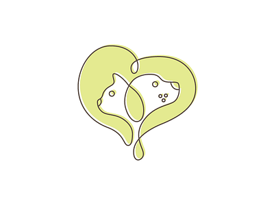 dog & cat logo concept animals cat dog green hand drawn heart love outline