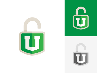 Unlock U logo concept badge chain college green industrial lock logo padlock shield slo u university