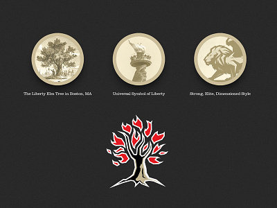 Liberty Tours Logo Construction elm fire flame liberty negative space roots torch tree wip