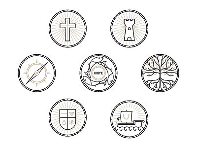 Icons bible boat christianity compass cross fish greek icons shield tree