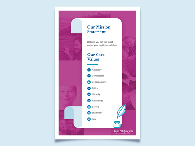 Mission + Values blue mission mission vision values pen and ink poster purple quill scroll values