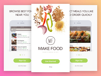MakeFood UI Kit app food interface kit makefood meal on boarding ui