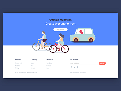 Footer for web app homepage bicycle car clean footer get started illustration minimal