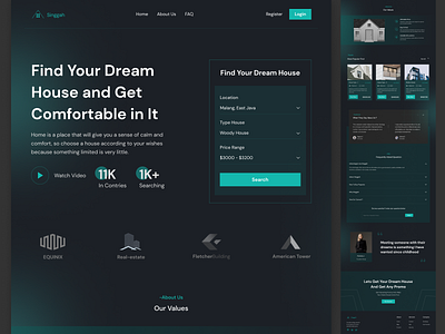 Singgah - Landing Page black clean dark mode green green light home house landing page real estate ui ui design uiux design user interface ux ux design