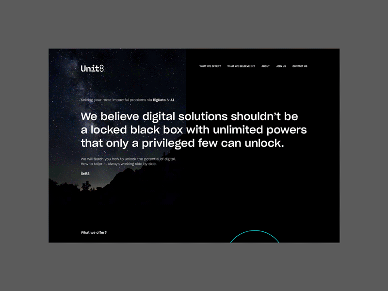 Unit8 sharp minimalistic ai technology typography webdesign