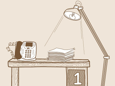 Estate agents illustrations desk drawing illustration lamp line phone