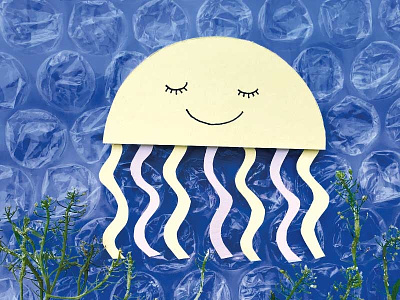 Paper Jellyfish at Sea character creature cute fish illustration jellyfish paper papercut seaweed yellow