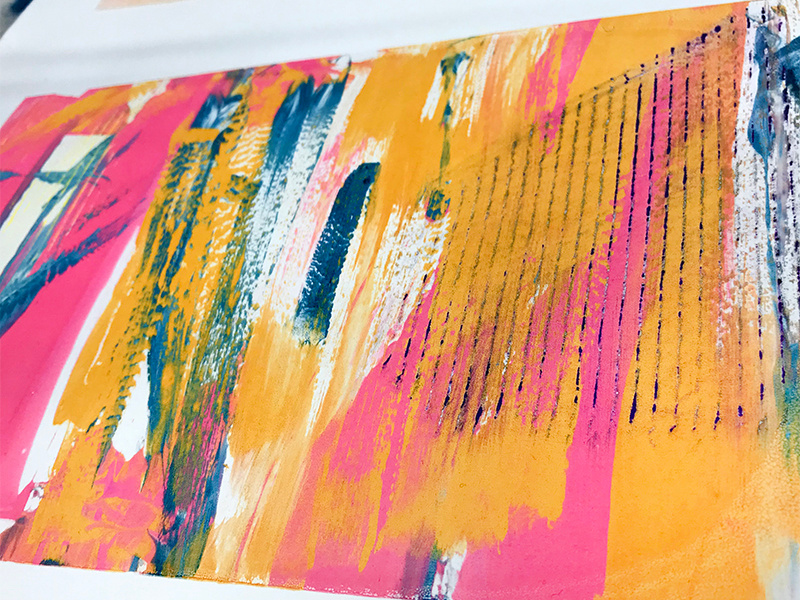 Textured Silkscreen Print art grunge orange pink bright acrylic screenprint silkscreen texture